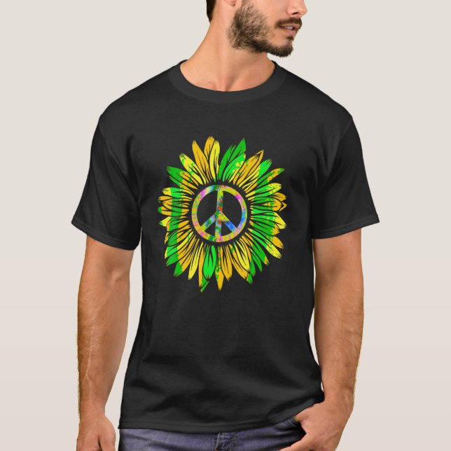 Sunflower Peace Sign 60s 70s Tie Dye Hippie T Shir T-Shirt (Front)