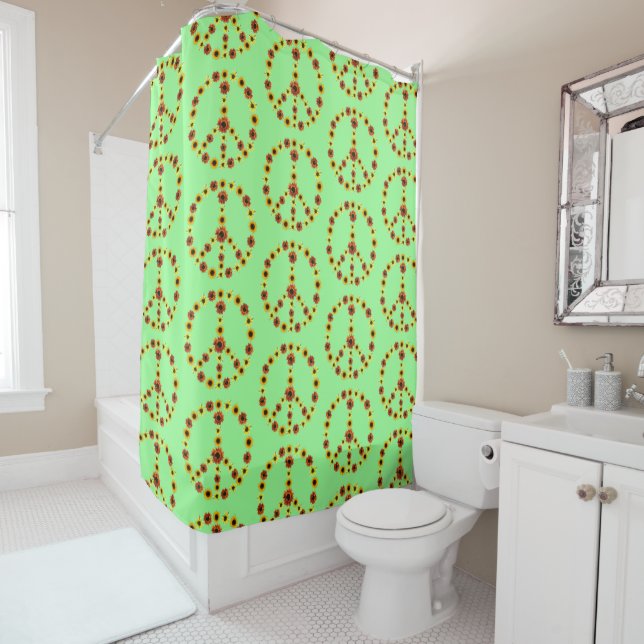 Sunflower Peace Signs Shower Curtains (In Situ)