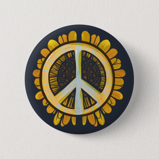Sunflower Peace Symbol Sunflowers World Peace      2 Inch Round Button (Front)