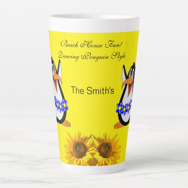 Sunflower Penguin Floral  Latte Mug (Front)