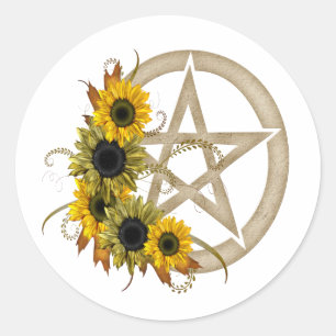 Sunflower Pentagram Classic Round Sticker