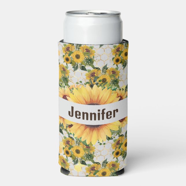 Sunflower Personalize Name Tall Seltzer Can Cooler (Seltzer Front)