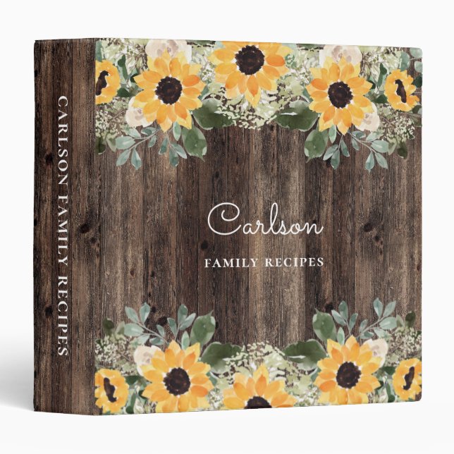 Sunflower Personalized Family Recipe Book Binder (Front/Spine)