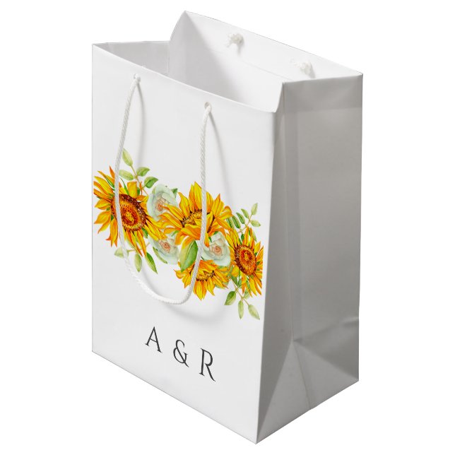Sunflower Personalized Monogram Medium Gift Bag (Front Angled)