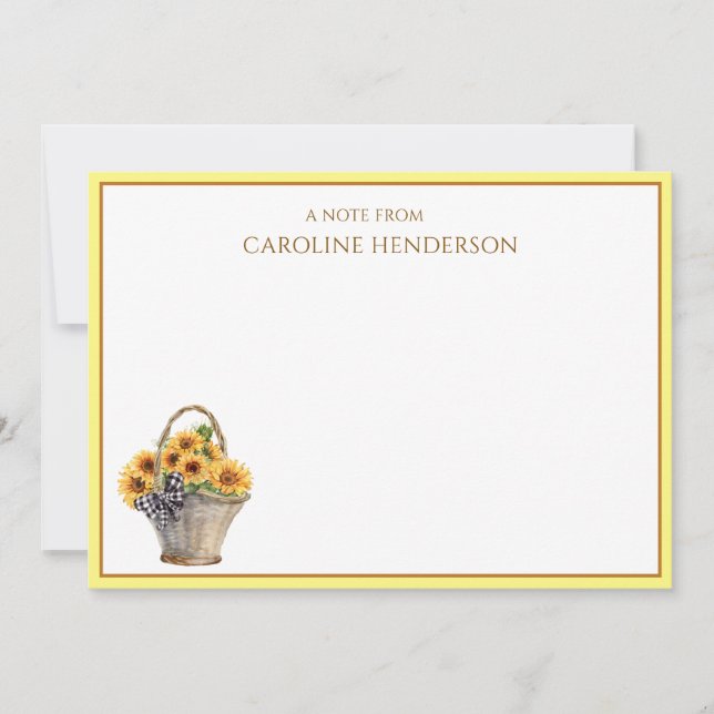 Sunflower Personalized Name Flat Note Card (Front)