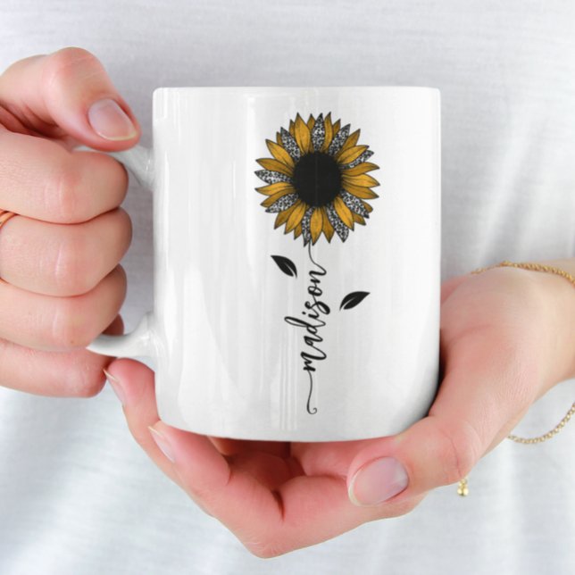 Sunflower Personalized Name Stem  Coffee Mug (Creator Uploaded)