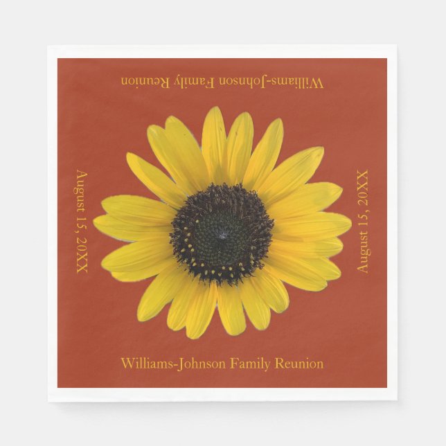 Sunflower Personalized Red Event Napkin (Front)