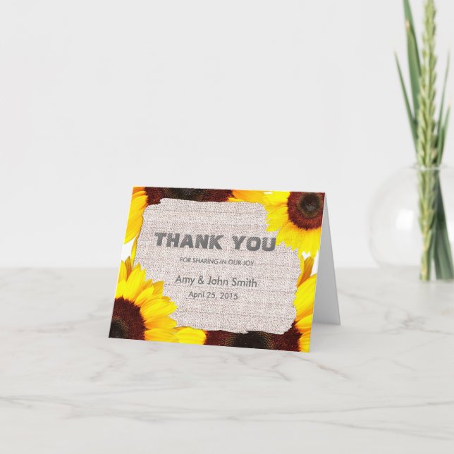 Sunflower personalized wedding thank you card (Front)