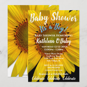 SUNFLOWER PHOTO BABY BOY SHOWER INVITATION