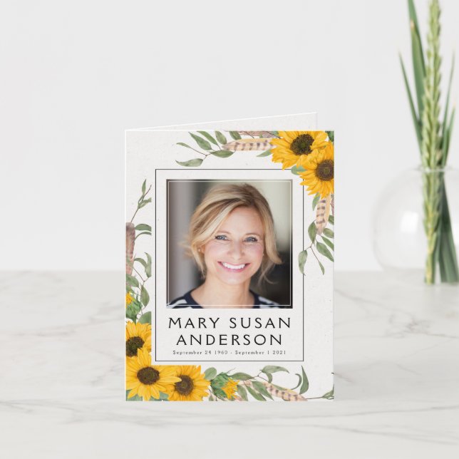 Sunflower Photo Funeral Memorial Thank You Note (Front)