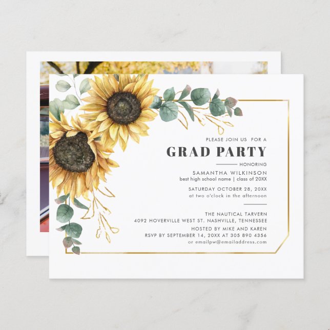 Sunflower Photo Graduation 2025 Party Invitation (Front/Back)