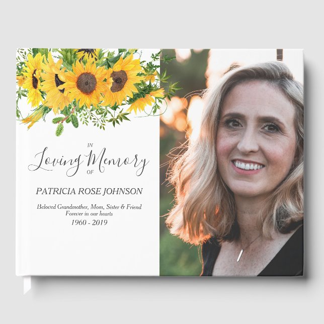 Sunflower Photo Memorial Funeral Remembrance Guest Book (Front)