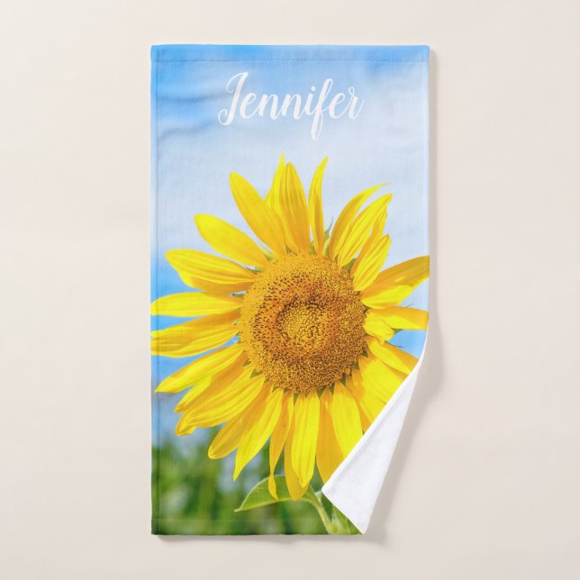 Sunflower Photo Personalized Name Hand Towel (Hand Towel)