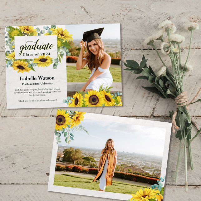 Sunflower Photo Script Graduation Announcement (Sunflower Photo Script Graduation Announcement)