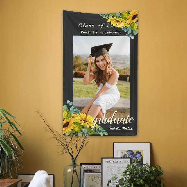 Sunflower Photo Script Graduation Party Banner (Sunflower Photo Script Graduation Party Banner)
