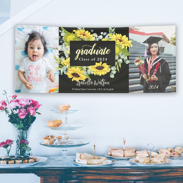 Sunflower Photo Script Graduation Party Banner (Sunflower Photo Script Graduation Party Banner)