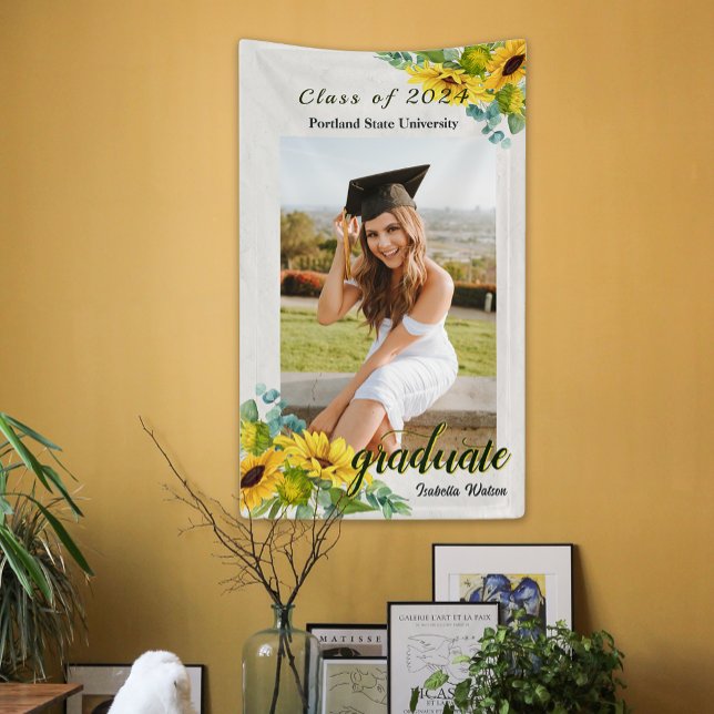 Sunflower Photo Script Graduation Party Banner (Sunflower Photo Script Graduation Party Banner)