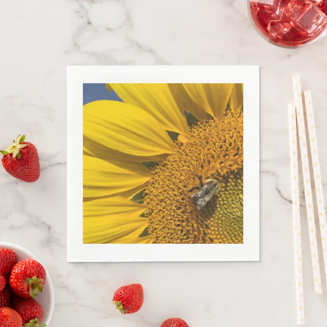 Sunflower Photo Summer Bee Botanical Napkin (Insitu)
