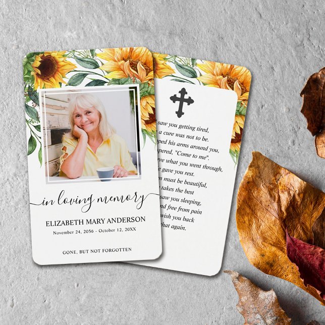 Sunflower Photo Sympathy Funeral Prayer Card (Creator Uploaded)