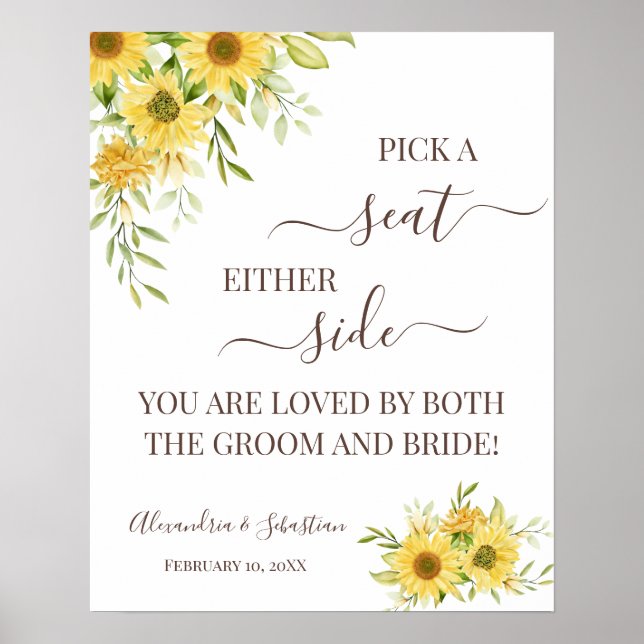 Sunflower Pick A Seat Either Side Wedding Sign (Front)