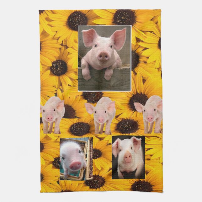 Sunflower Pig Kitchen Towel (Vertical)