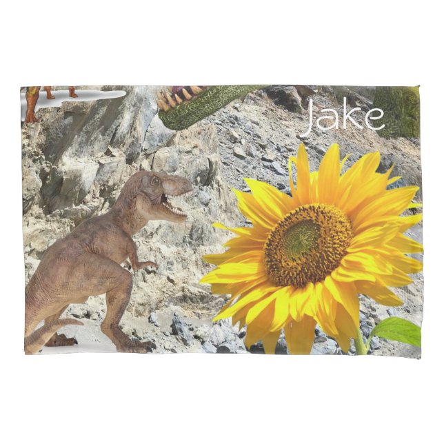 Sunflower Pillow Case, Floral Dinosaur Pillowcase (Front)
