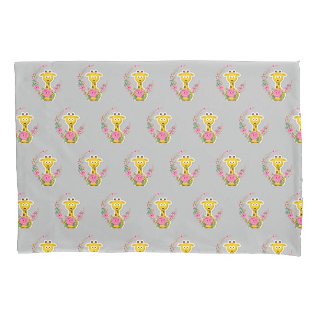 Sunflower Pillow Case, Floral Giraffe Pillowcase (Front)