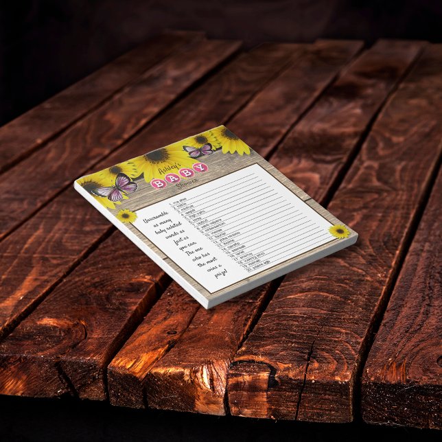 Sunflower Pink Baby Shower Word Scramble Game Notepad (Creator Uploaded)