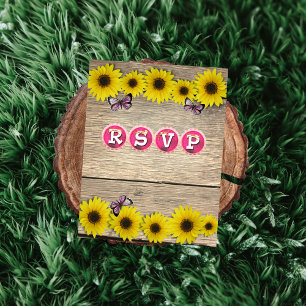 Sunflower Pink Butterfly Baby Shower RSVP Card