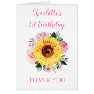 Sunflower Pink Floral Birthday Thank You
