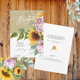 Sunflower Pink Floral Rustic Bridal Shower Invitation