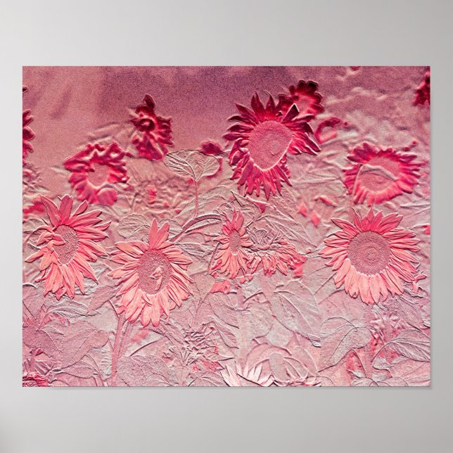 Sunflower Pink Floral Vintage Chic Design Poster (Front)