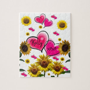 Sunflower Pink Hearts Puzzles