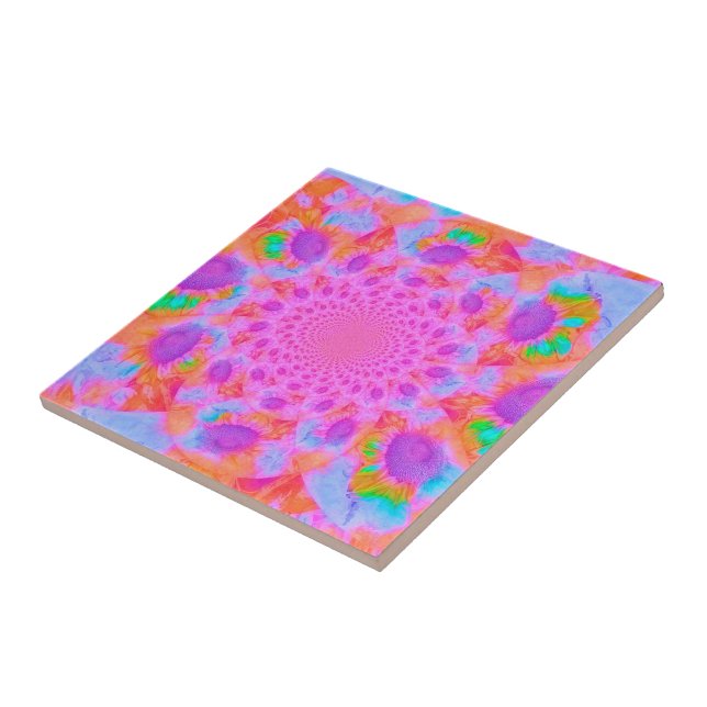 Sunflower Pink Orange Purple Vintage Art Tile (Side)