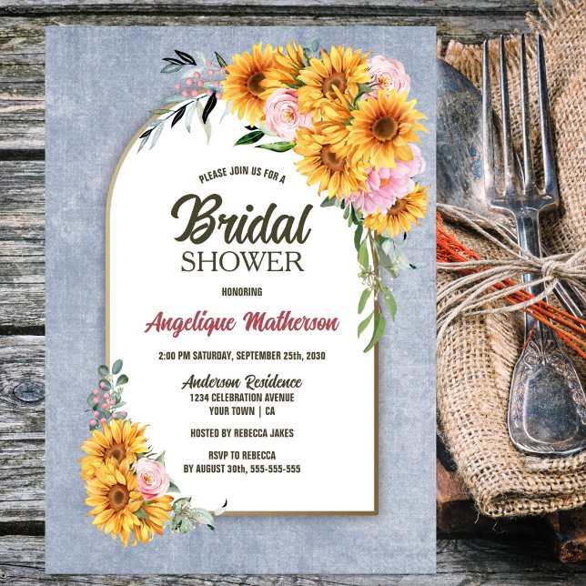 Sunflower Pink Rose Floral Arch Bridal Shower Invitation (Creator Uploaded)