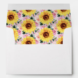 Sunflower Pink Roses Watercolor Floral Baby Girl Envelope