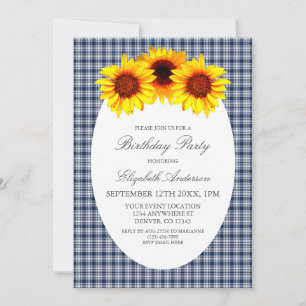 Sunflower Plaid Birthday Invitation