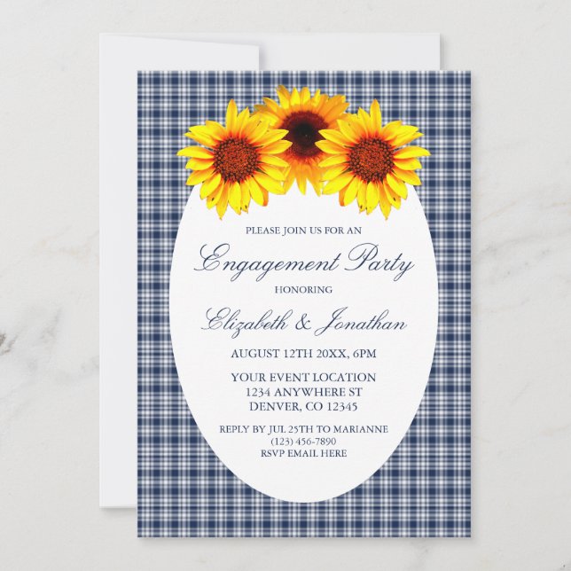 Sunflower Plaid Engagement Party Invitation (Front)