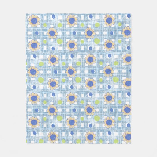 Sunflower & Plaid Vintage Design Fleece Blanket (Front)