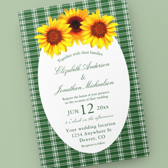 Sunflower Plaid Wedding Invitation (Creator Uploaded)