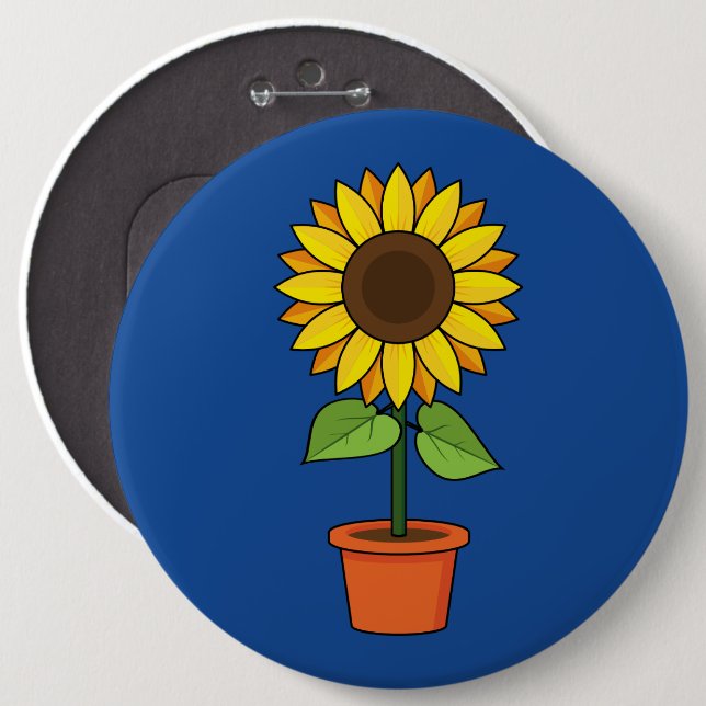 Sunflower Plant in a Pot 6 Inch Round Button (Front & Back)