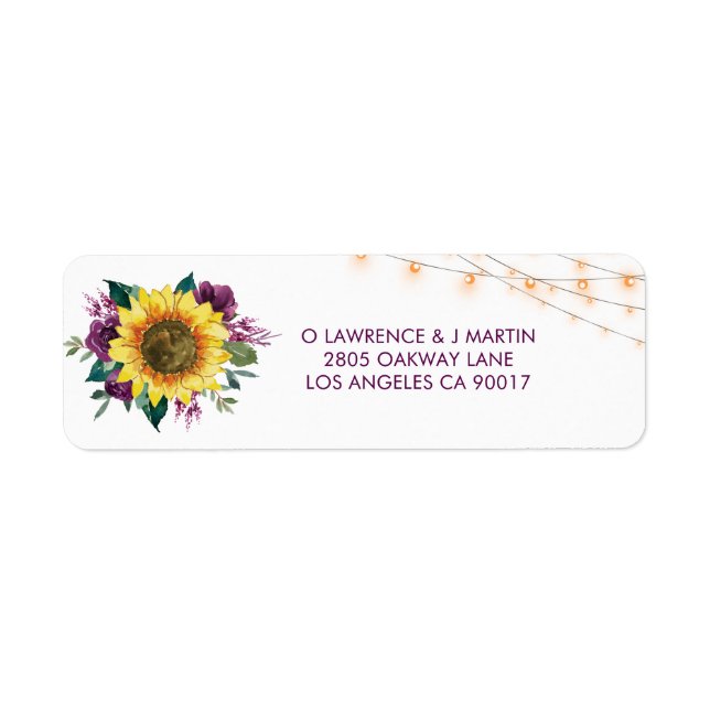 Sunflower Plum Purple Rose Lights Mariage Adresse (Devant)