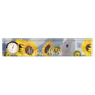 Sunflower Polar Bear Desk Nameplate