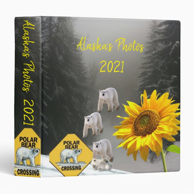 Sunflower Polar Bear Floral Avery Binder (Front/Spine)