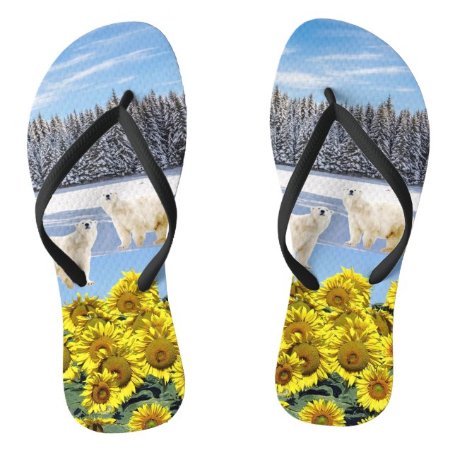 Sunflower Polar Bear Floral Flip Flops (Footbed)