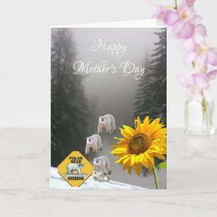 Sunflower Polar Bear Floral Folded Greeting Card