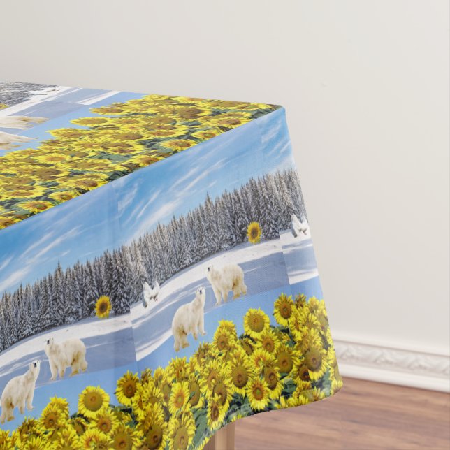 Sunflower Polar Bear Floral Tablecloth (In Situ)