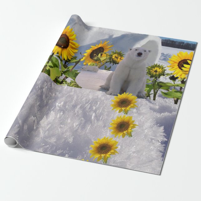 Sunflower Polar Bear Matte Wrapping Paper (Unrolled)
