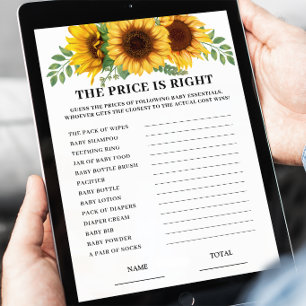 Sunflower Price is Right Baby Shower Game Card