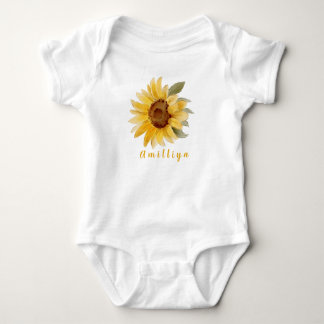 Sunflower Print Personalized Name Cute Morden Baby Bodysuit